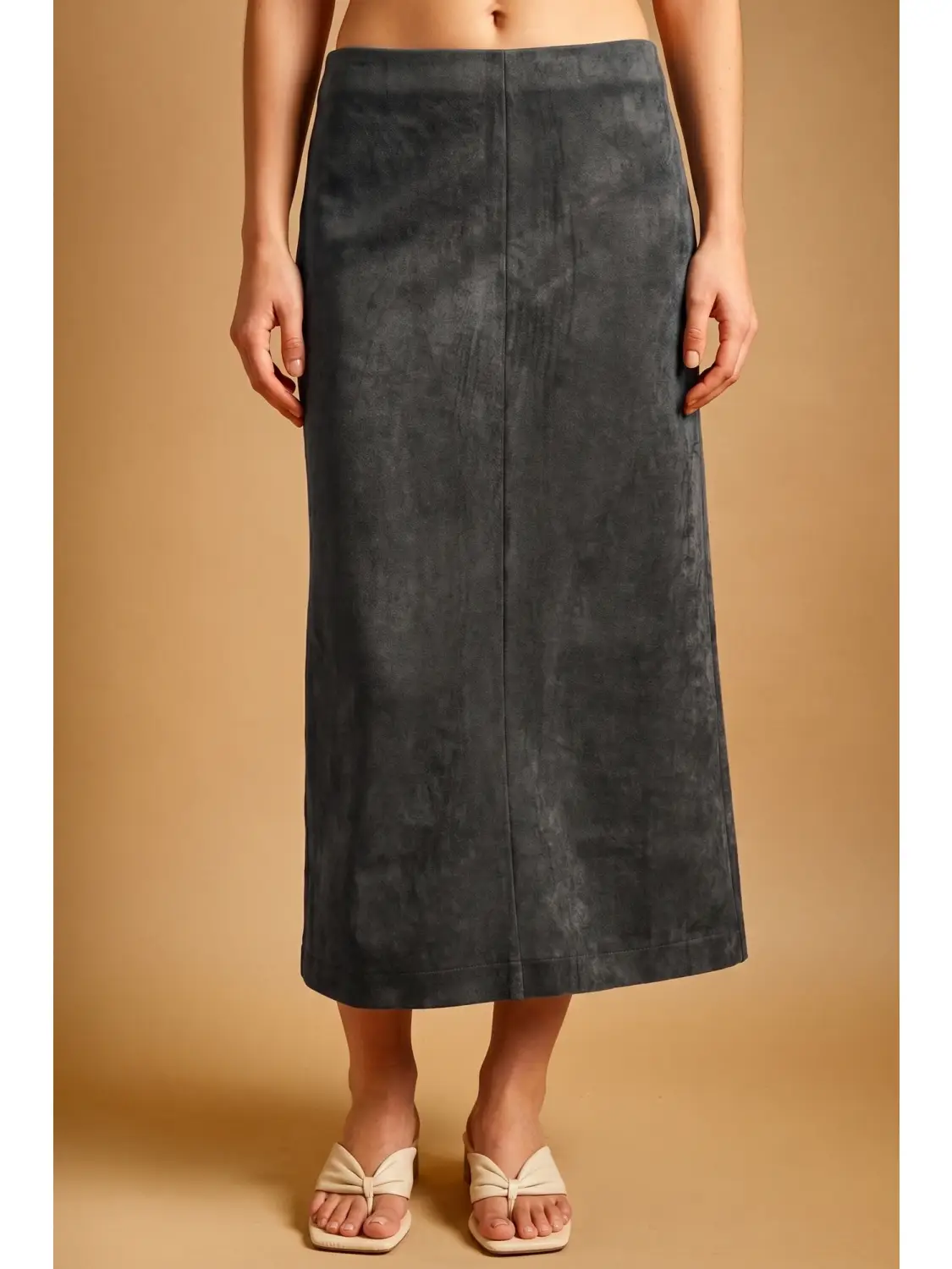Suede Straight Skirt - CHARCOAL