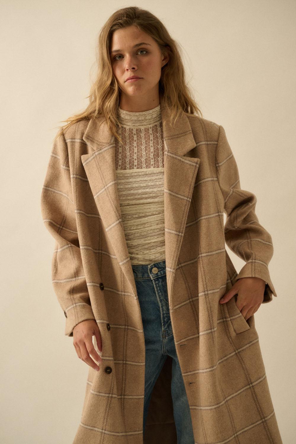 Paid Herringbone Tweed Calf-Length Overcoat