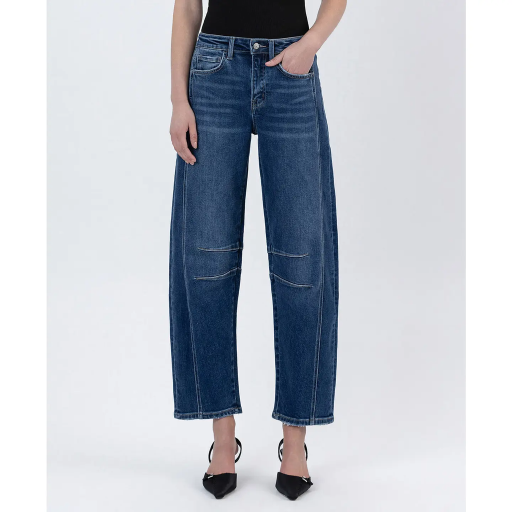 High Rise Barrel Leg Jeans |Dark Wash