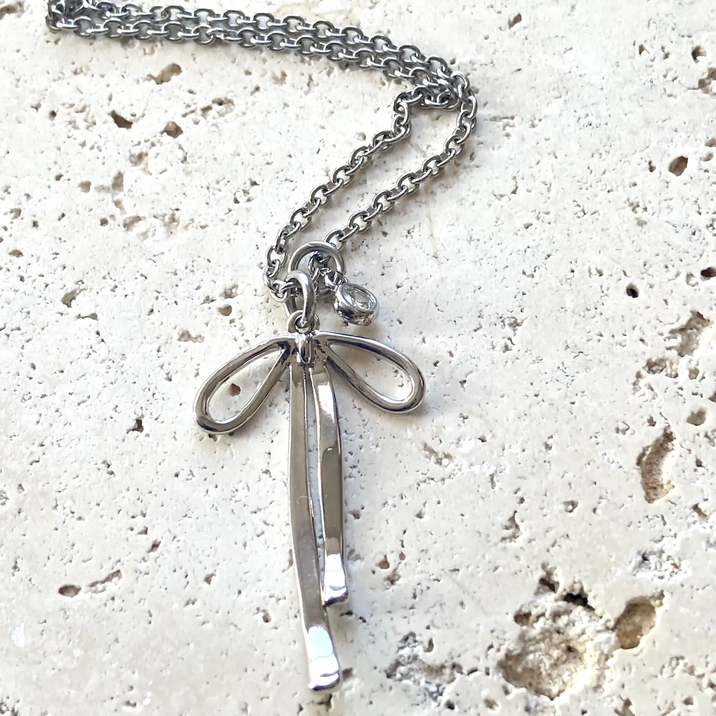 Melted Ribbon Bow Charm Necklace Jewelry Trendy Silver