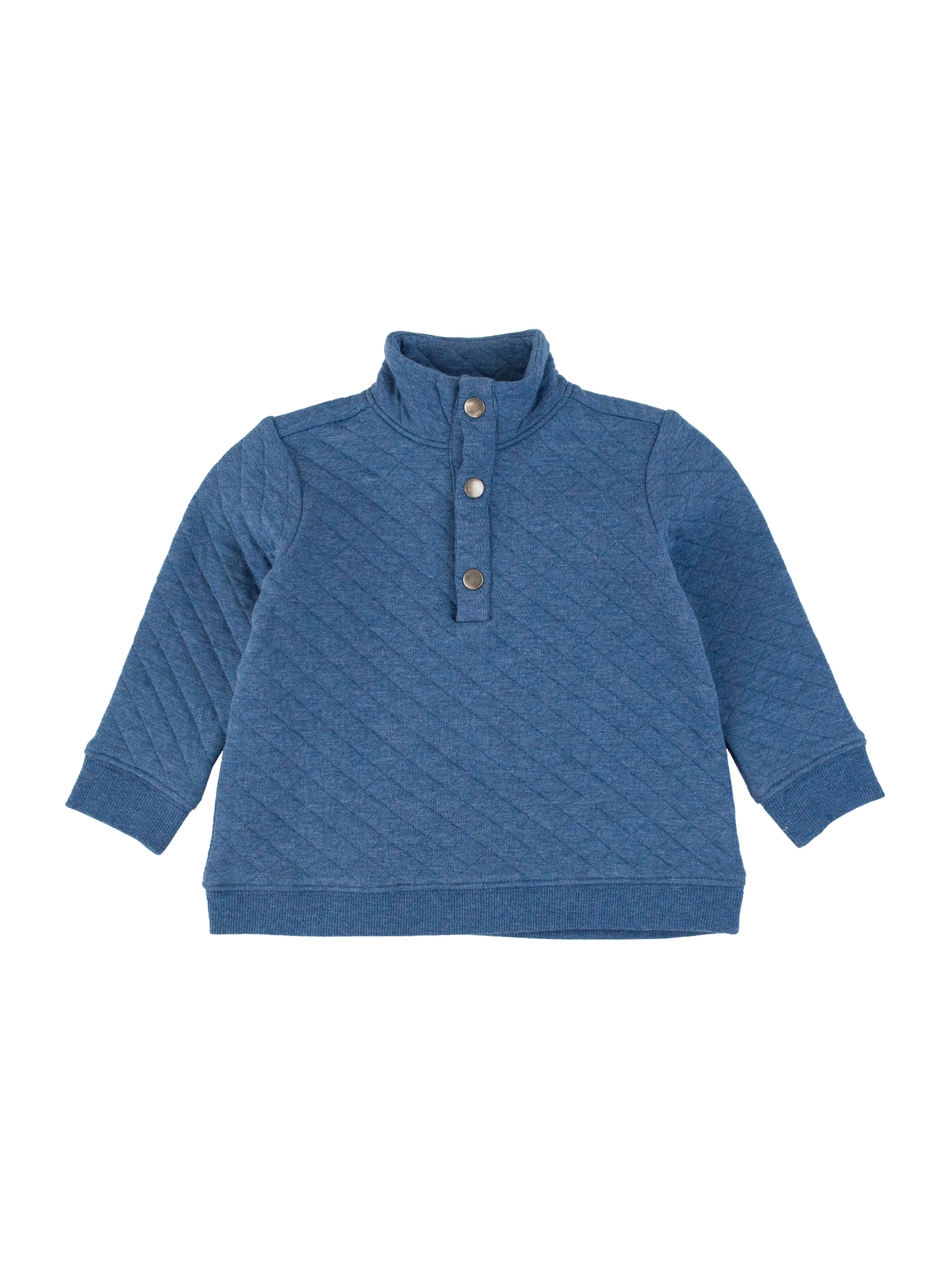Boys Heather Indigo Quilted Quarter Snap Sweatshirt - Blue