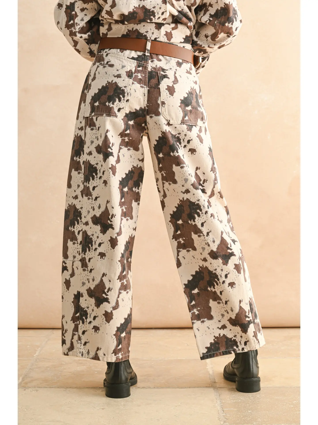 Multi Printed Barrel Pants - COW PRINT
