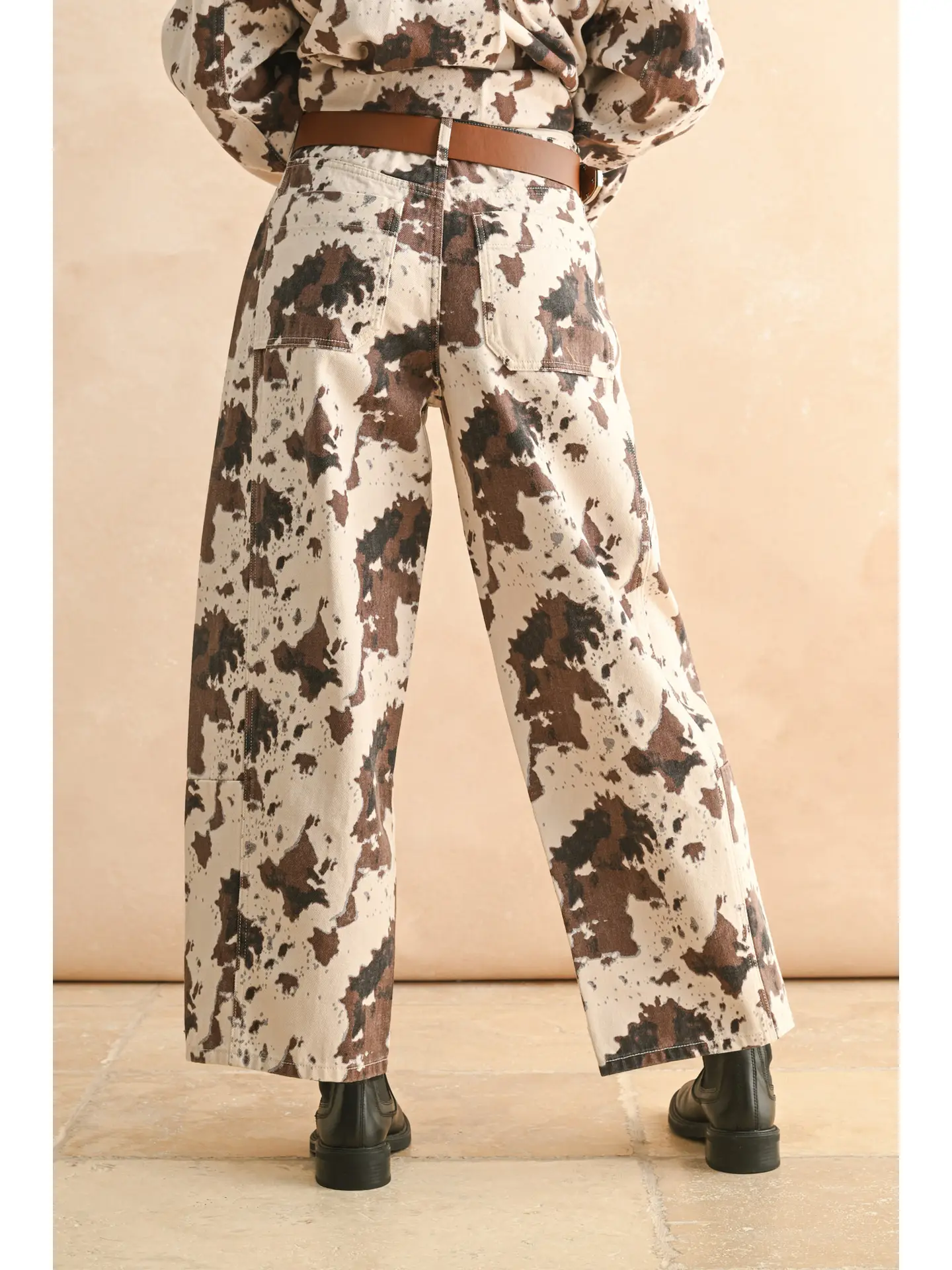 Multi Printed Barrel Pants - COW PRINT