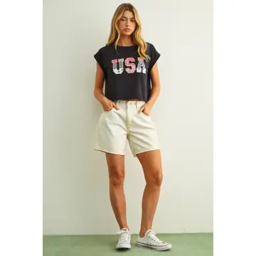 USA Floral Patchwork Front T Shirts