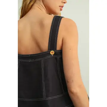Stitch Detailed Sleeveless Top - Navy