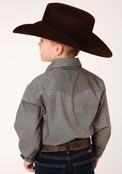 BOYS L/S SHIRT   PERFORMANCE Y/D ALLOVER PRINT -SNAP  1267 BROKEN DIAMOND PRINT