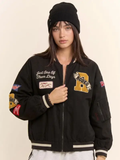 Western Varsity Patch Bomber Jacket - BLACK