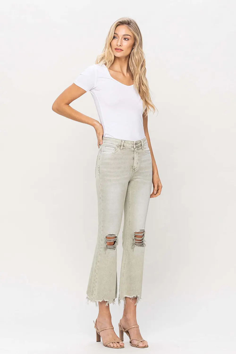 VINTAGE HIGH RISE CROP FLARE - MOSS GREEN