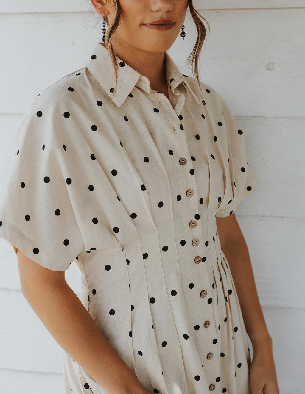 Polkadot Print Short Sleeve Button Front Dress