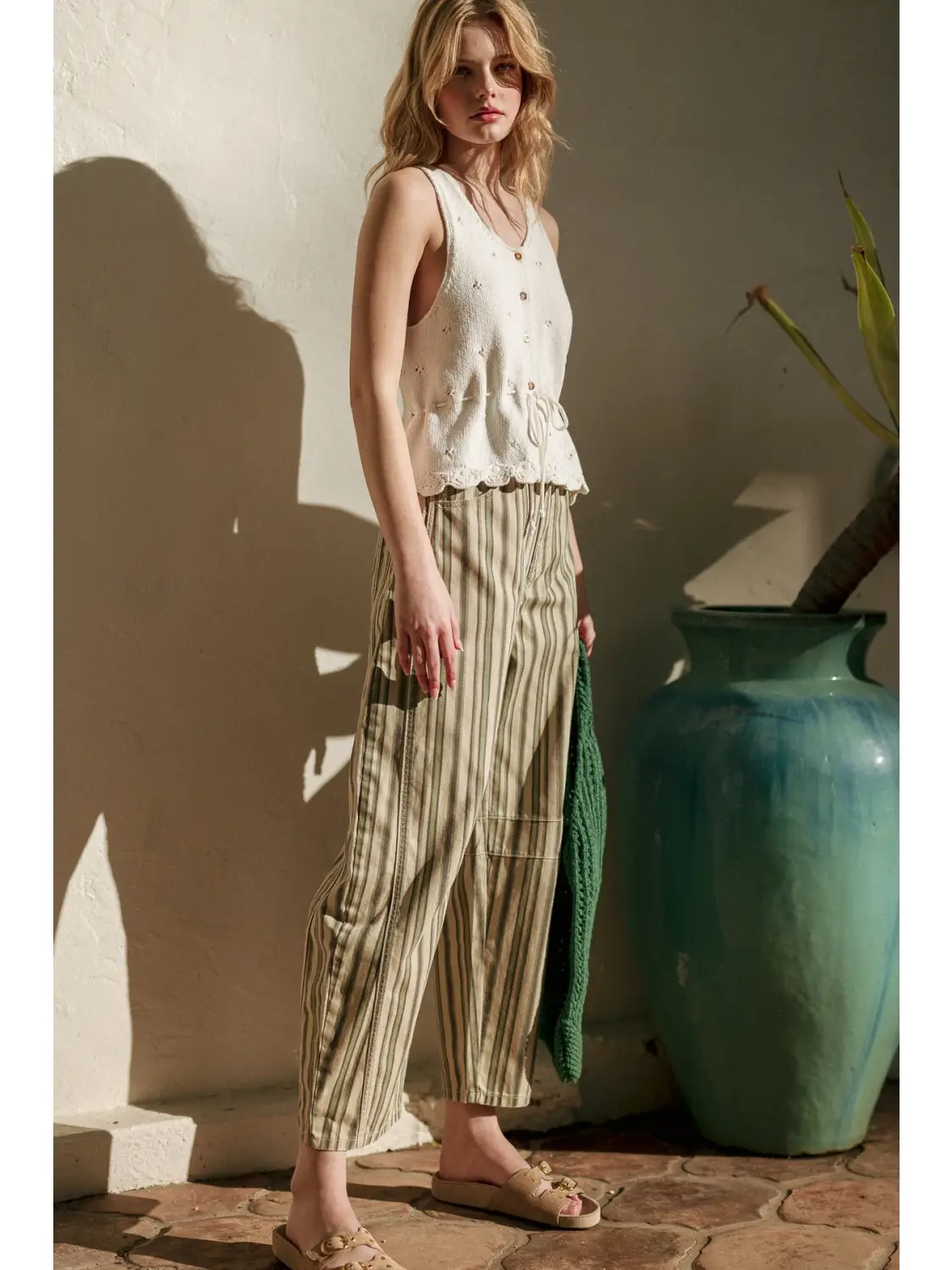 Sleeveless Button Front Scallope Hem Knit Top