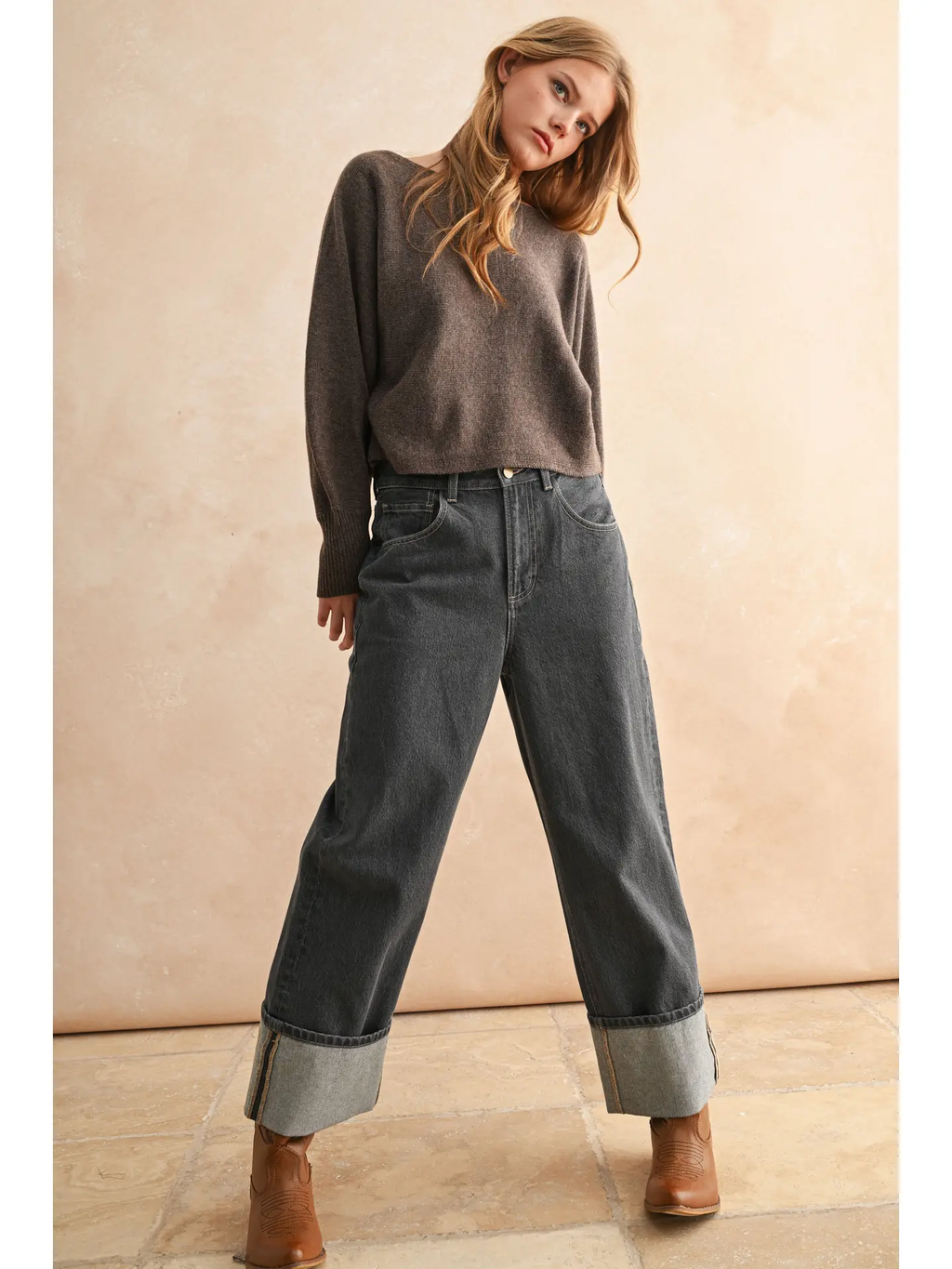 Cuffed Bottom Grey Wash Pants