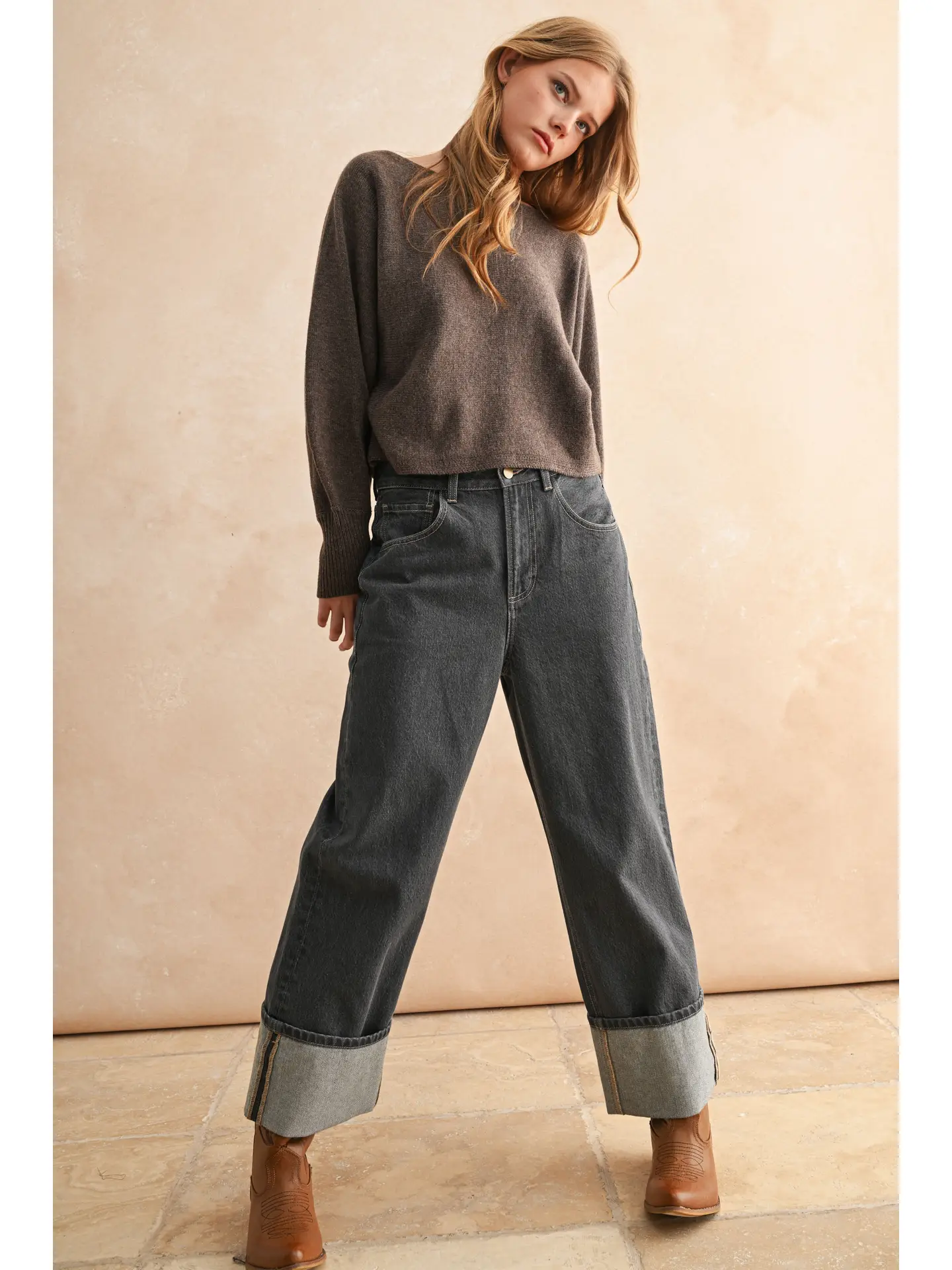 Cuffed Bottom Grey Wash Pants