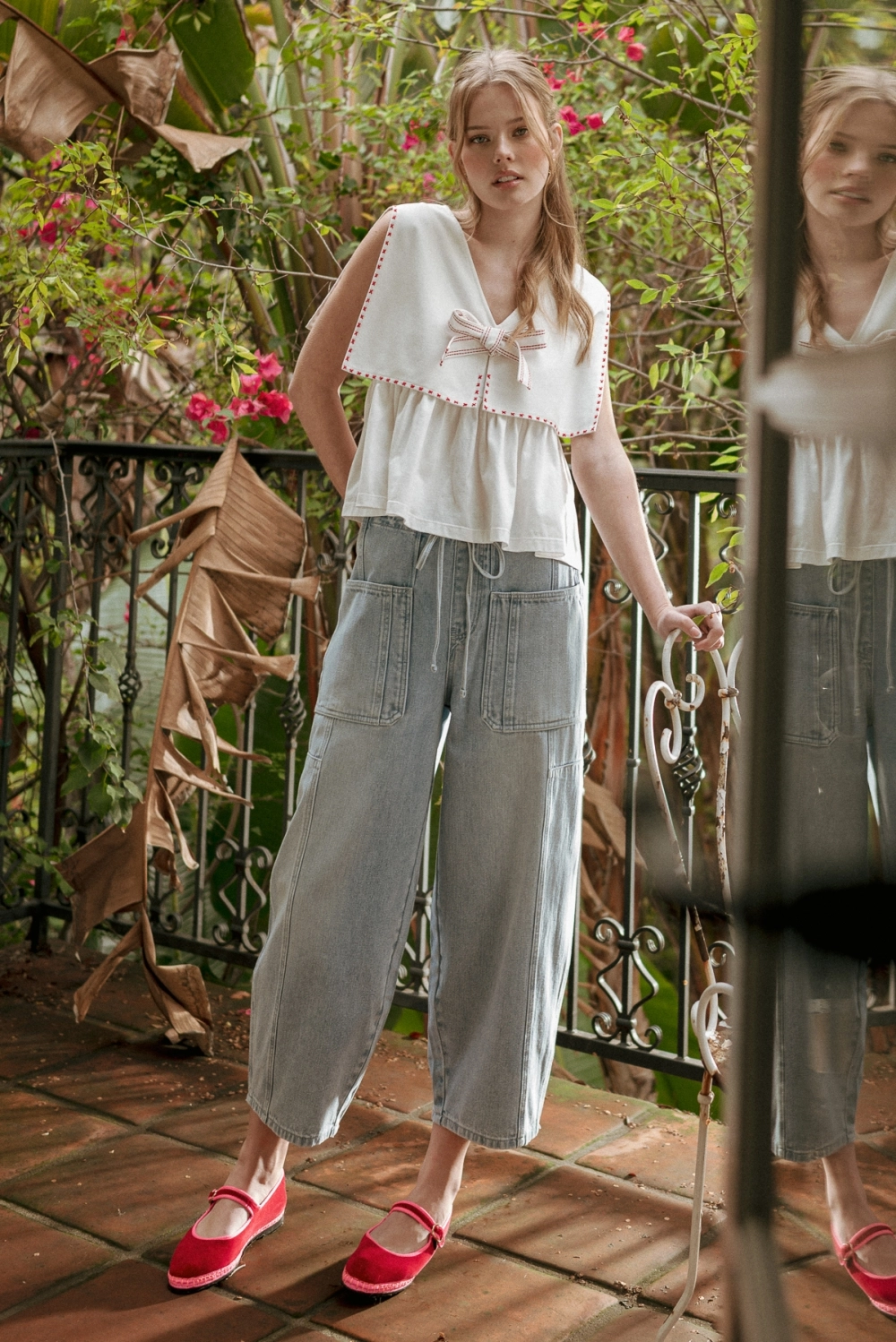 Soft Denim Barrel Pants with Self Belt