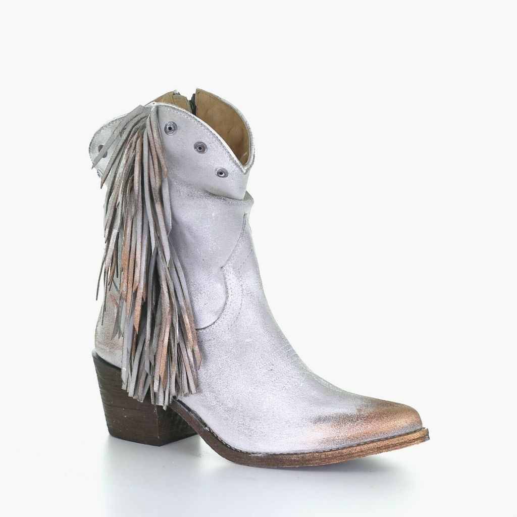 LD GREY STUDS & FRINGES ANKLE BOOT ROUND TOE Q0169