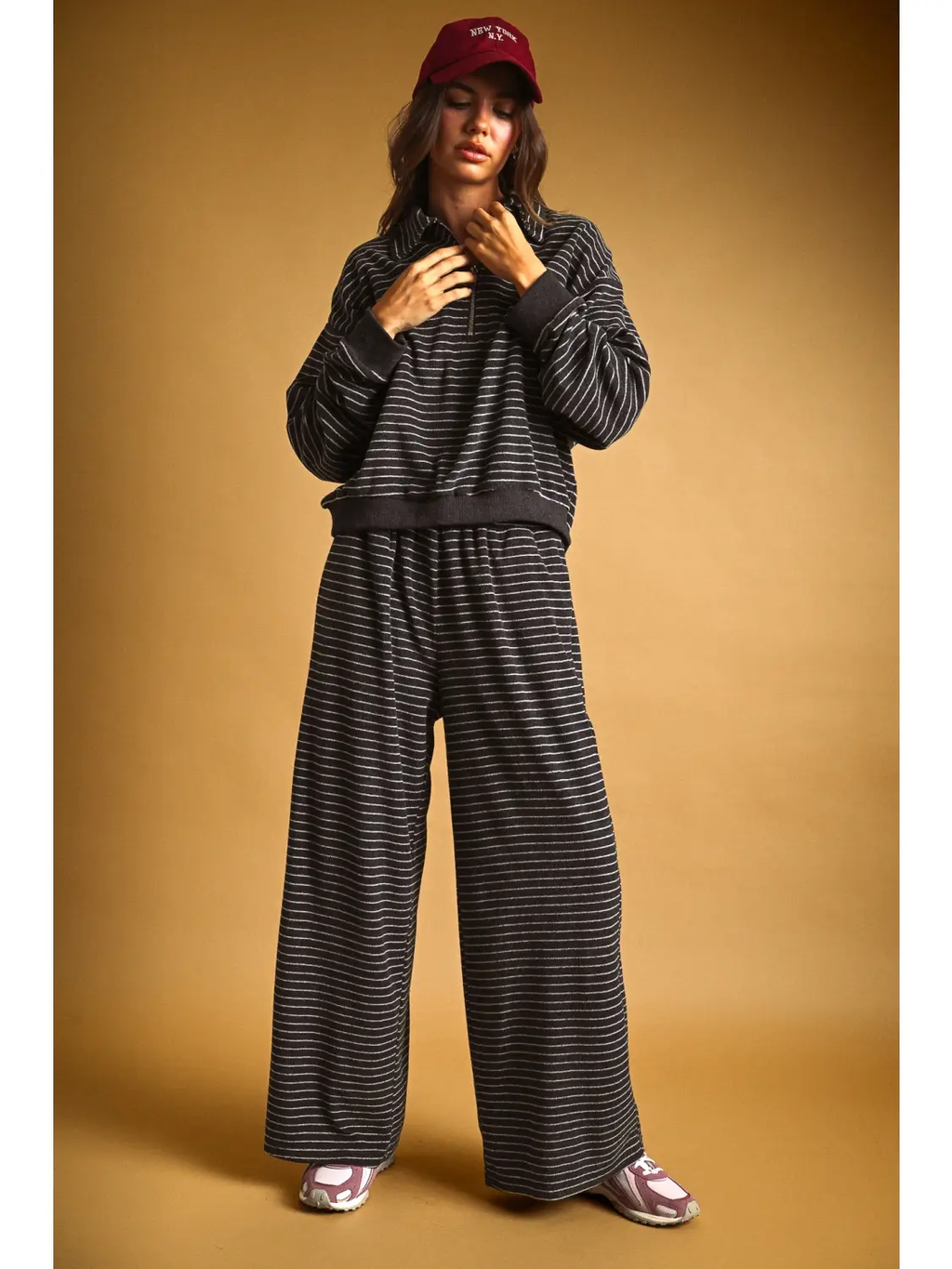 Striped Towel Fabric Half Zip Pullover