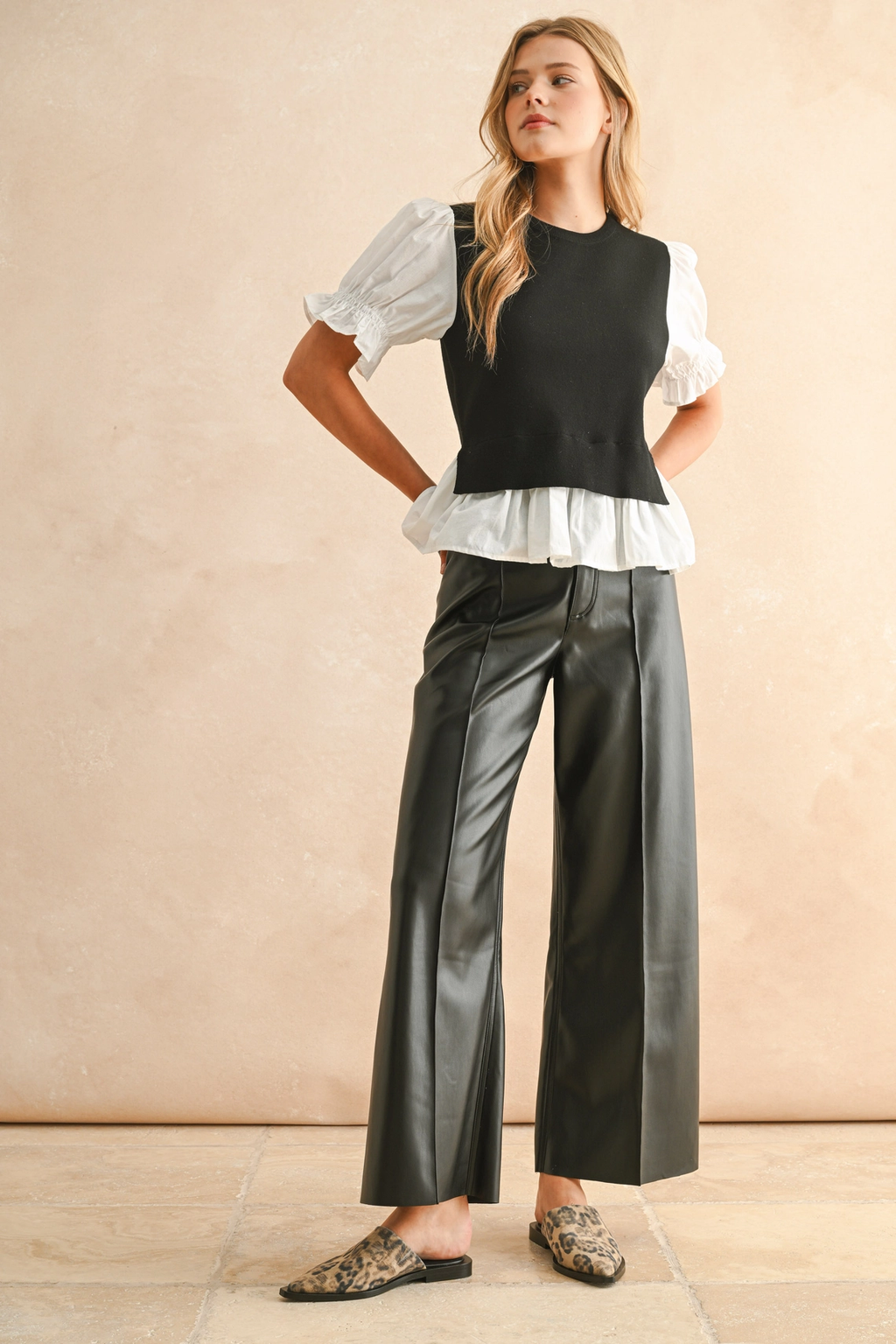 Pintuck Detail Front Pleater Wide Straight Pants