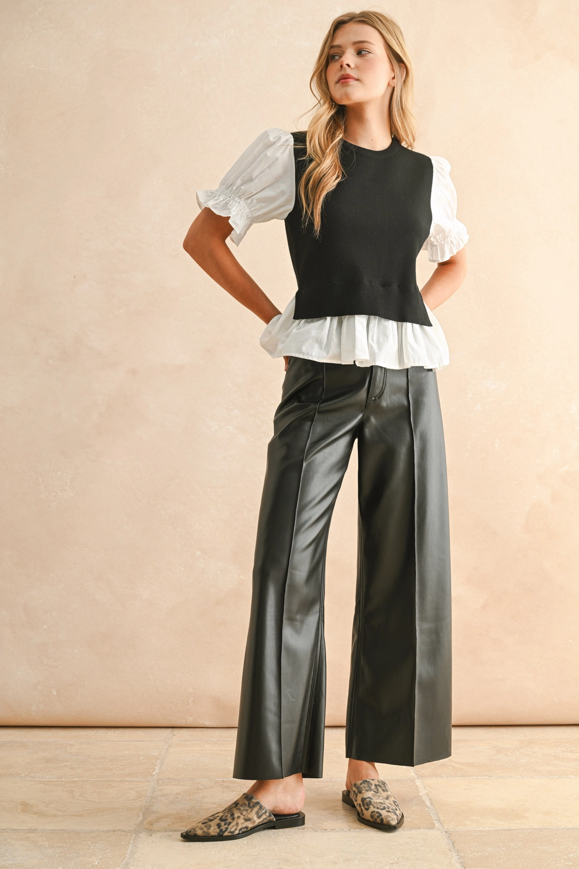 Pintuck Detail Front Pleater Wide Straight Pants