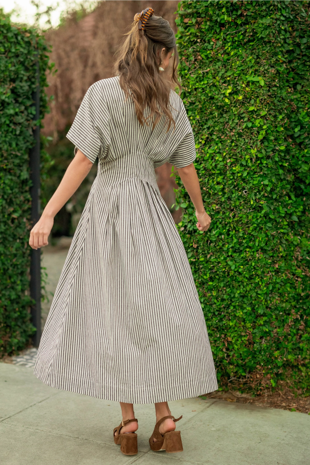Striped Buttondown Shirt Dress - Black Stripe