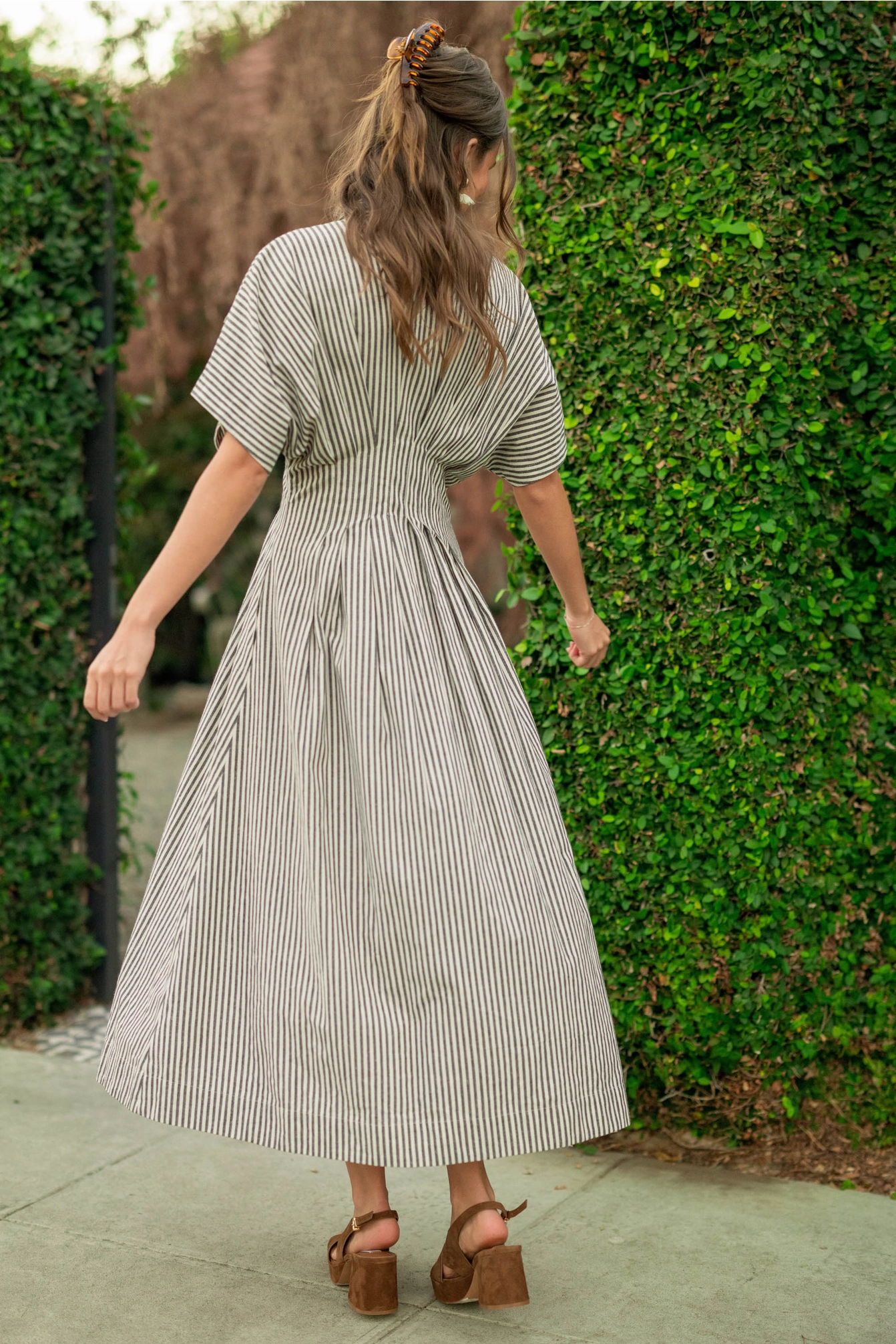 Striped Buttondown Shirt Dress - Black Stripe