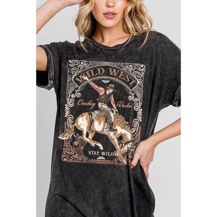 WILD WEST GRAPHIC DRESS - MINERAL WASH BLACK