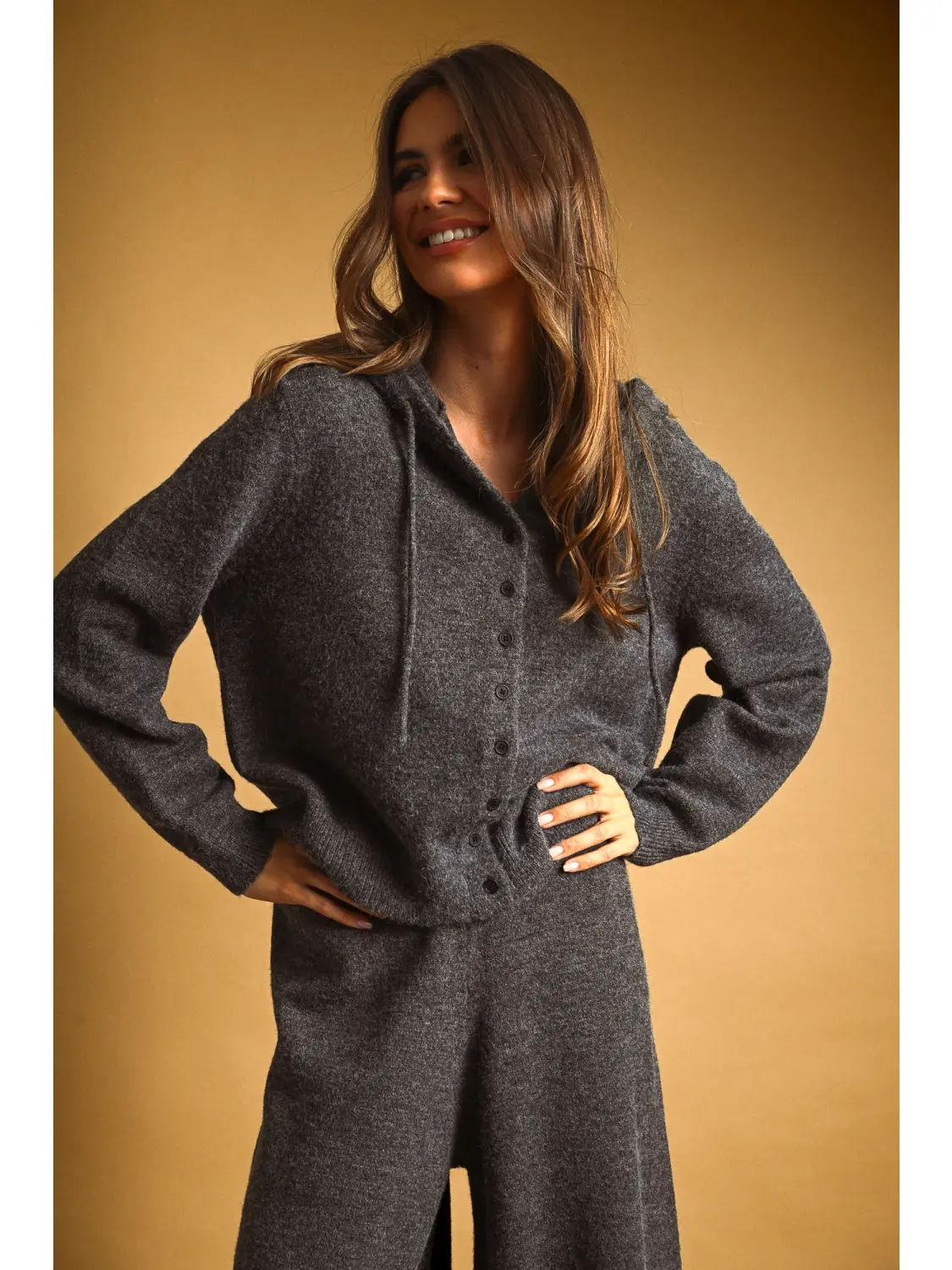 Button Front Sweater Jacket with Hood