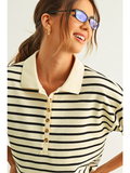 Stripe Pattern Short Sleeve Polo Shirts - CREAM & BLACK