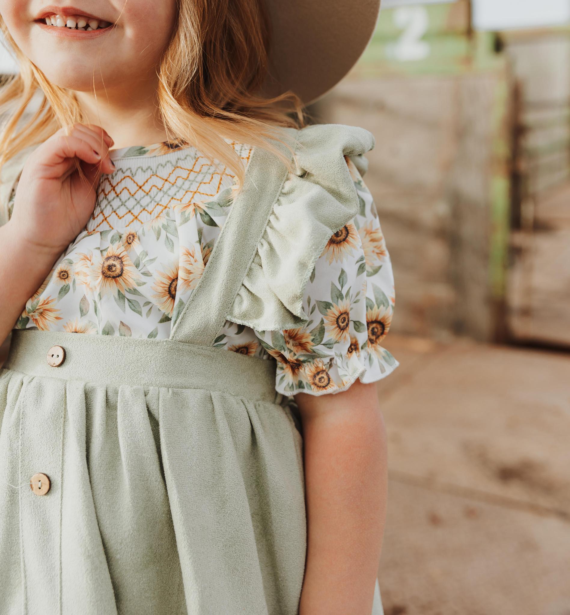 GIRLS SAGE RUFFLE SUSPENDER DRESS