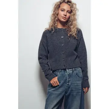 Relaxed Wool Blend Button-Up Cardigan - BLACK