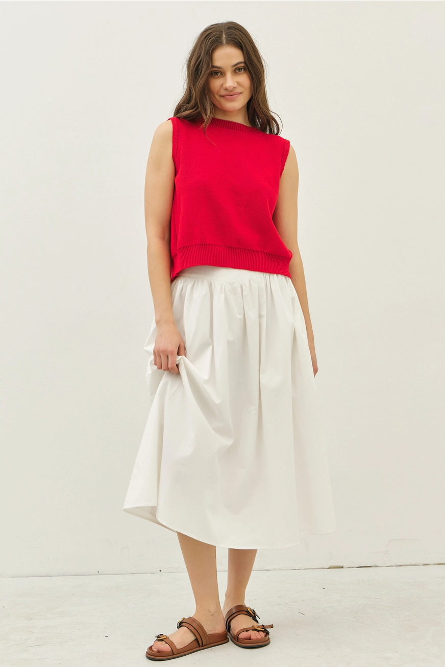 Sweater Vest Top with Back Contrast Bow Tie Details - Red