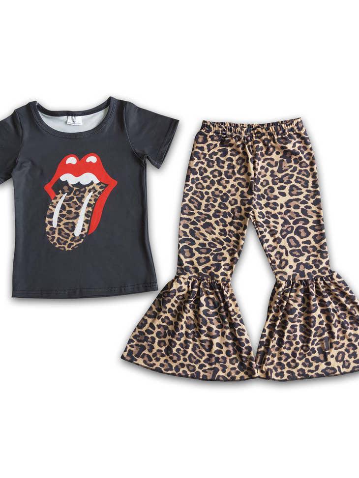 ROLLING STONES TOP - LEOPARD BELL BOTTOM PANT SET