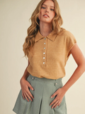 Cap Sleeve Collared Sweater Vest - OLIVE