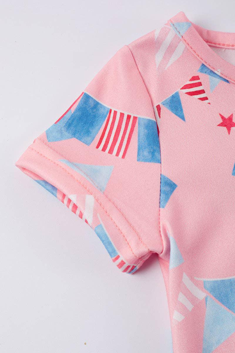 BABY GIRL PINK FLAG RUFFLE BABY ROMPER