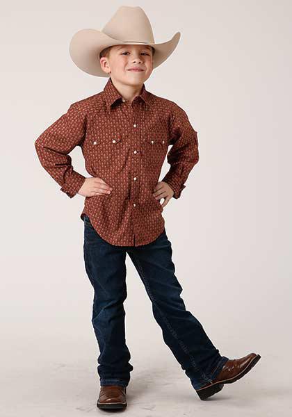 BOYS L/S SHIRT   PERFORMANCE Y/D ALLOVER PRINT -SNAP  1367 ARROW GEO