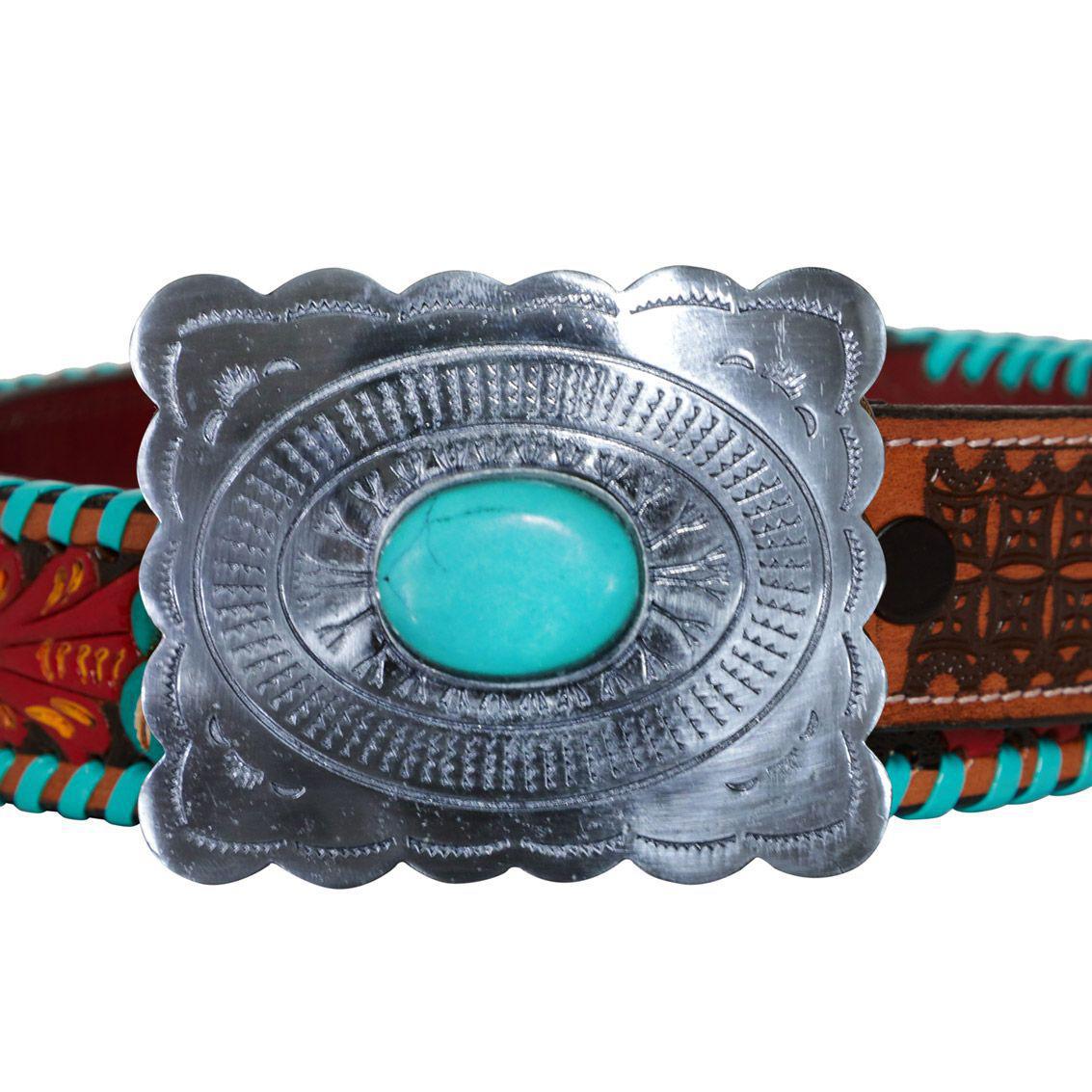 TROPICAL FOREST HAND-TOOLED LEATHER BELT S-3842