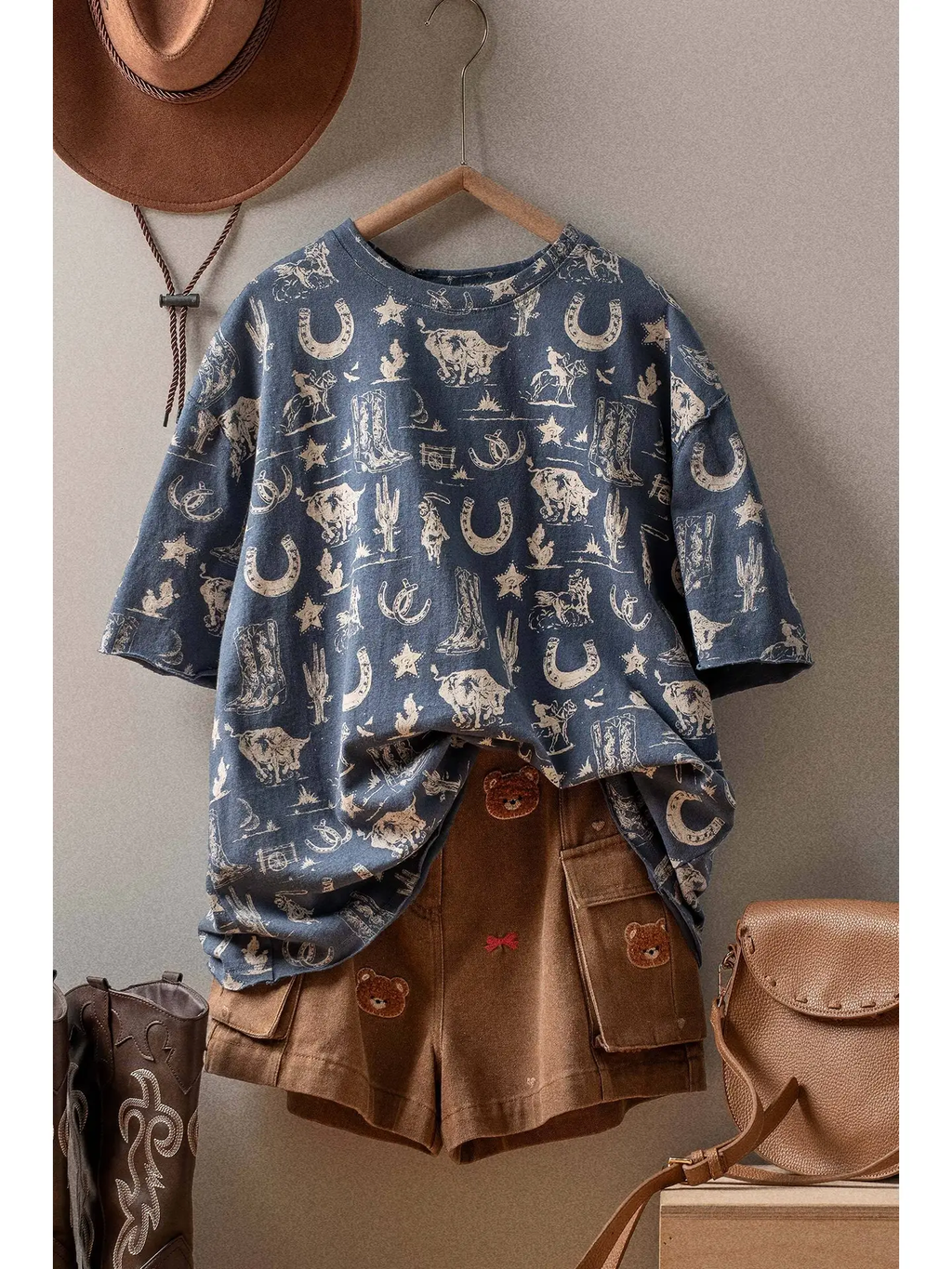Western Graphic Print Relaxed Fit Tee - Blue