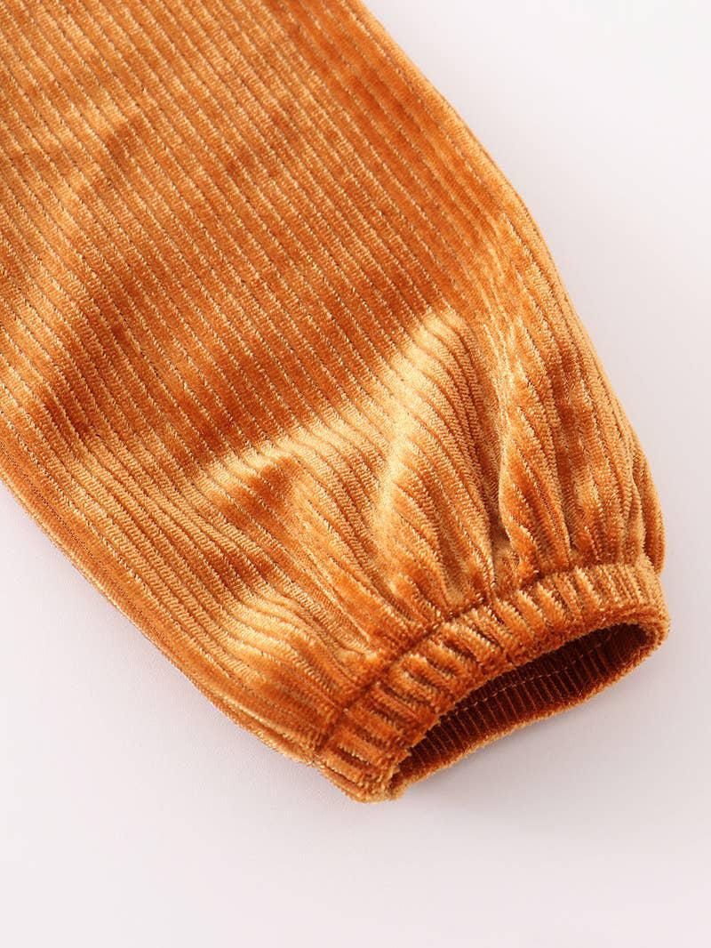 BROWN CORDUROY RUFFLE GIRL DRESS