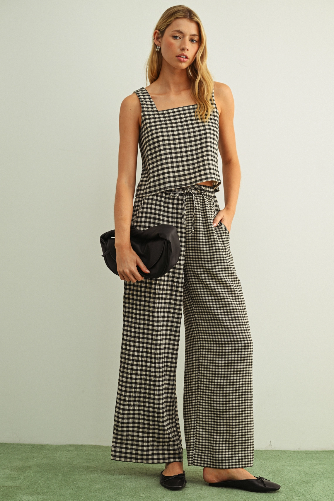 Mixed Gingham Straight Pants
