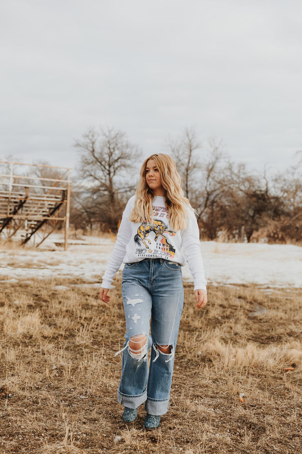 AS COWBOY AS IT GETS PRO RODEO SWEATSHIRT - WHITE