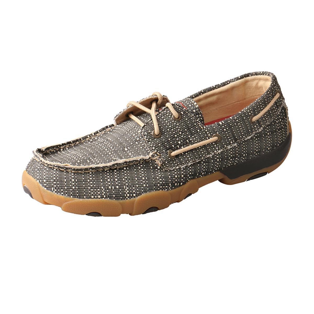 MENS BOAT SHOE DRIVING MOCCASIN - BLACK/WHITE PRINT MDM0074