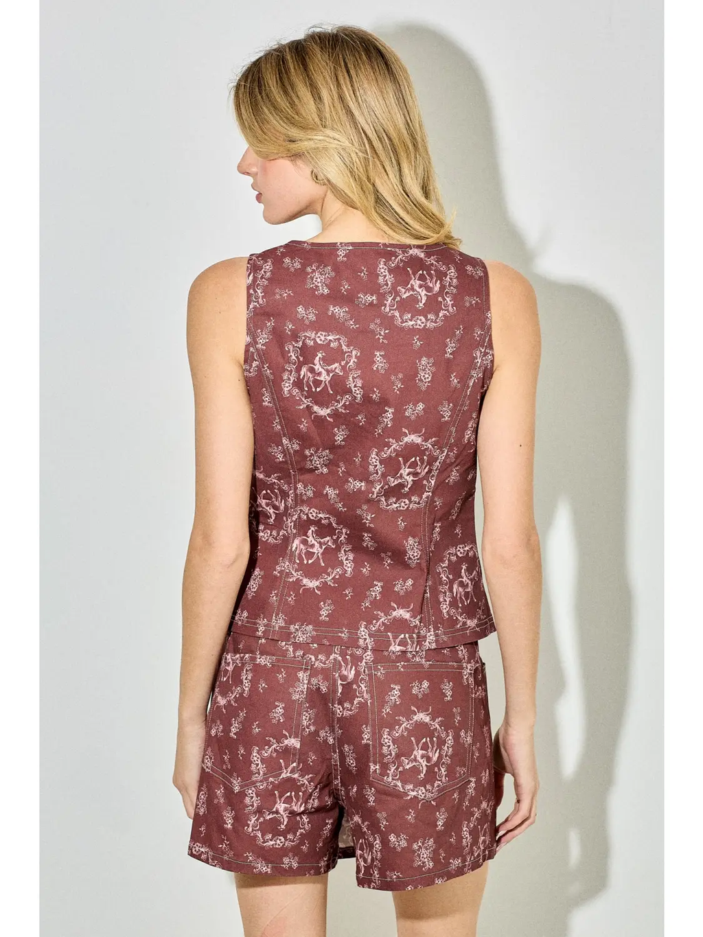 Horse Print Vest Top - BURGUNDY MULTI