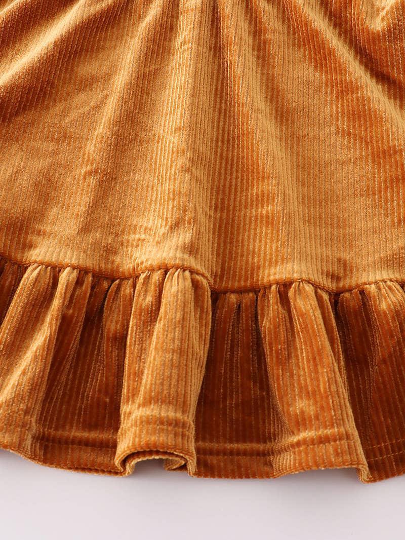 BROWN CORDUROY RUFFLE GIRL DRESS