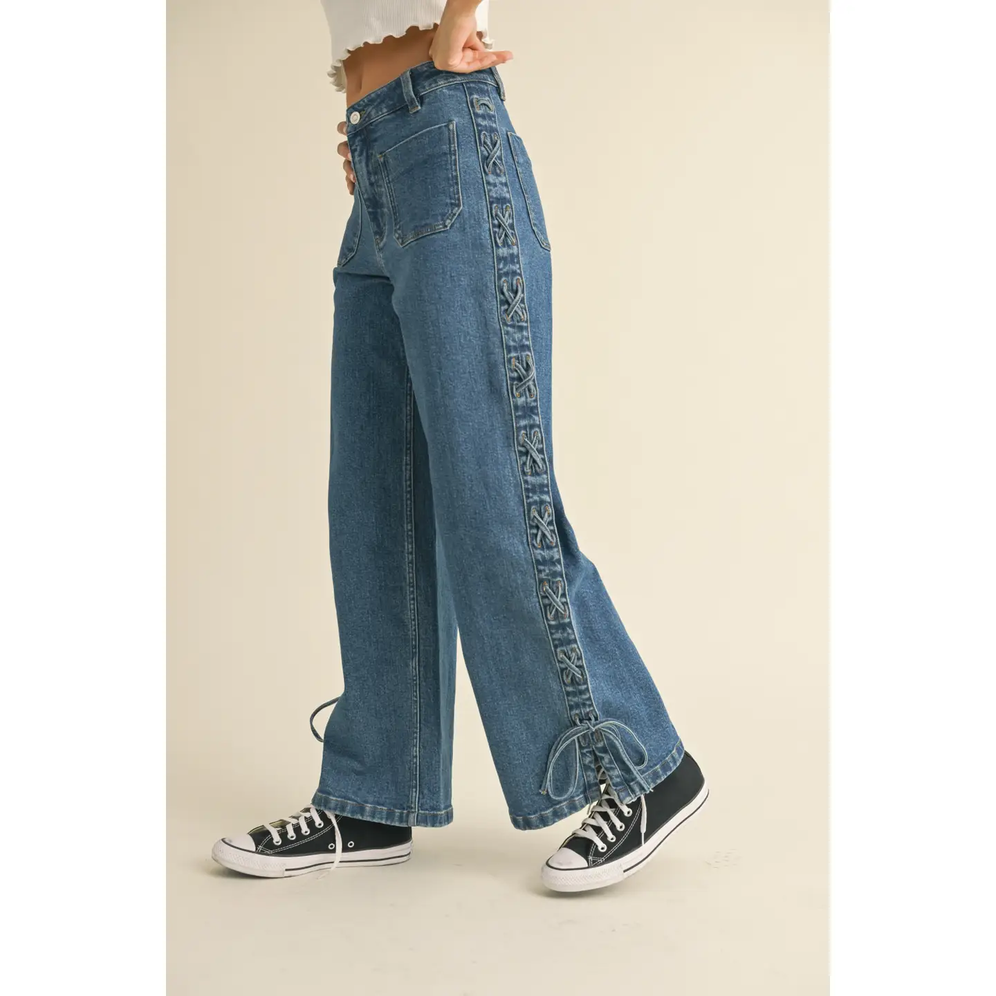 Lace Up Side Detail Denim Pants