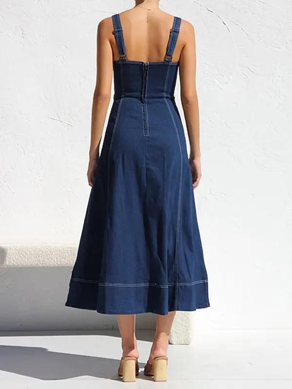 Midi Denim Dress - Blue