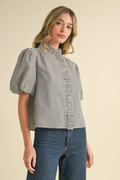 Striped Ruffle Button Down Top