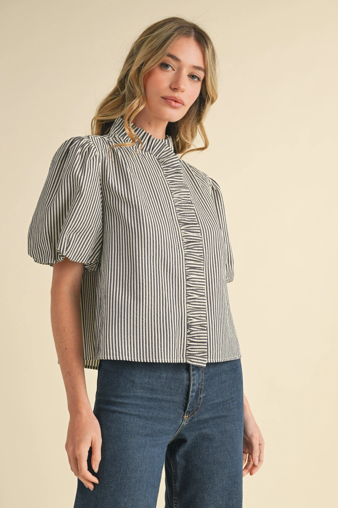 Striped Ruffle Button Down Top