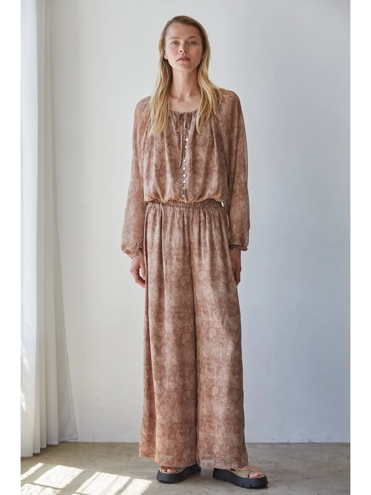 Woven Polyester Wide Leg Printed Pants