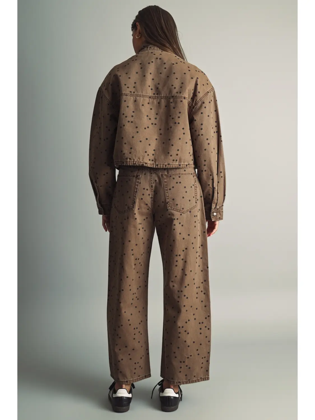 Polka Dot Patterned Barrel Pants