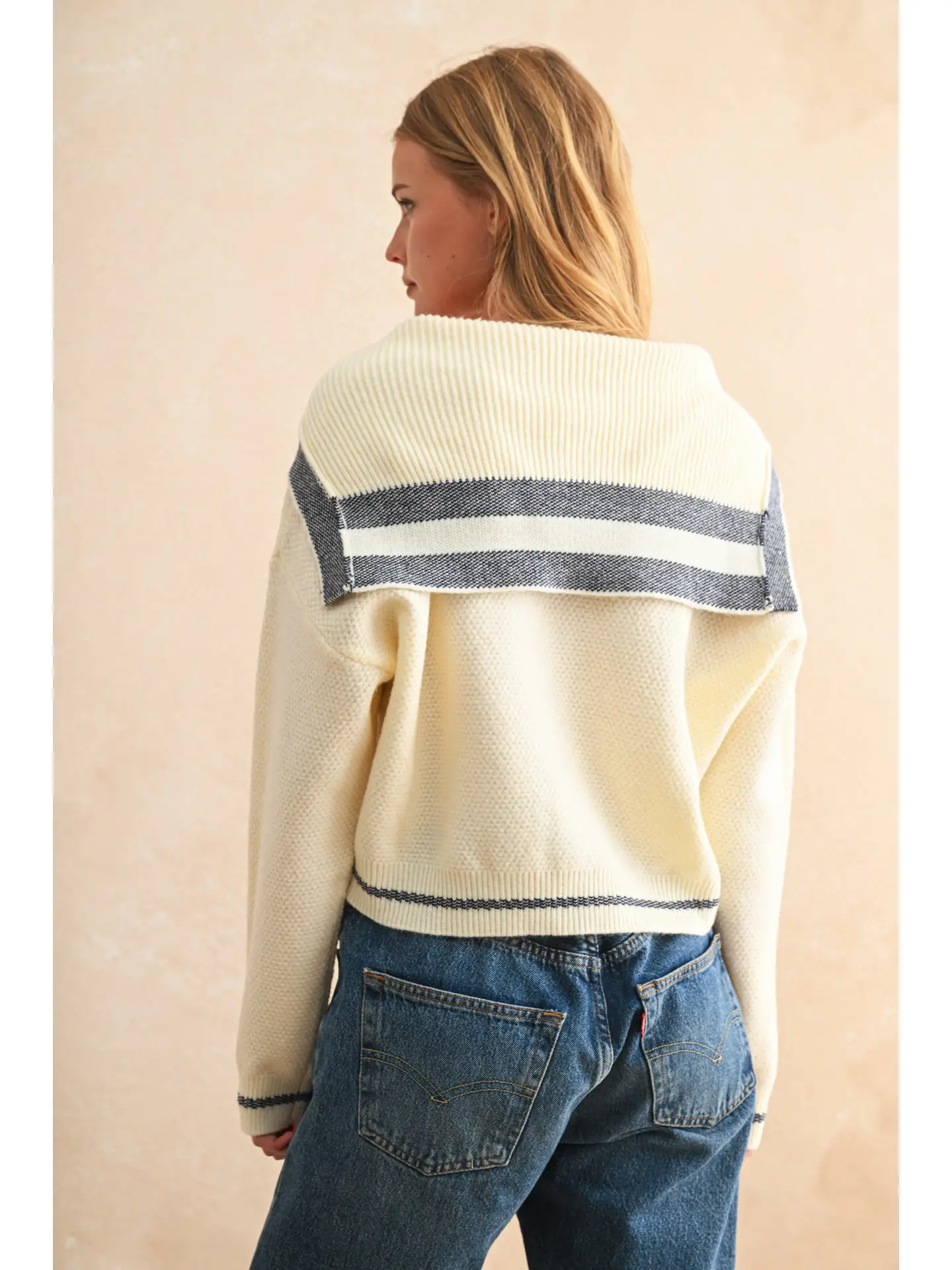 Color Contrast Sailor Style Sweater Cardigan