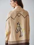 Knit Sweater Cardigan Top with Star and Horse Detail