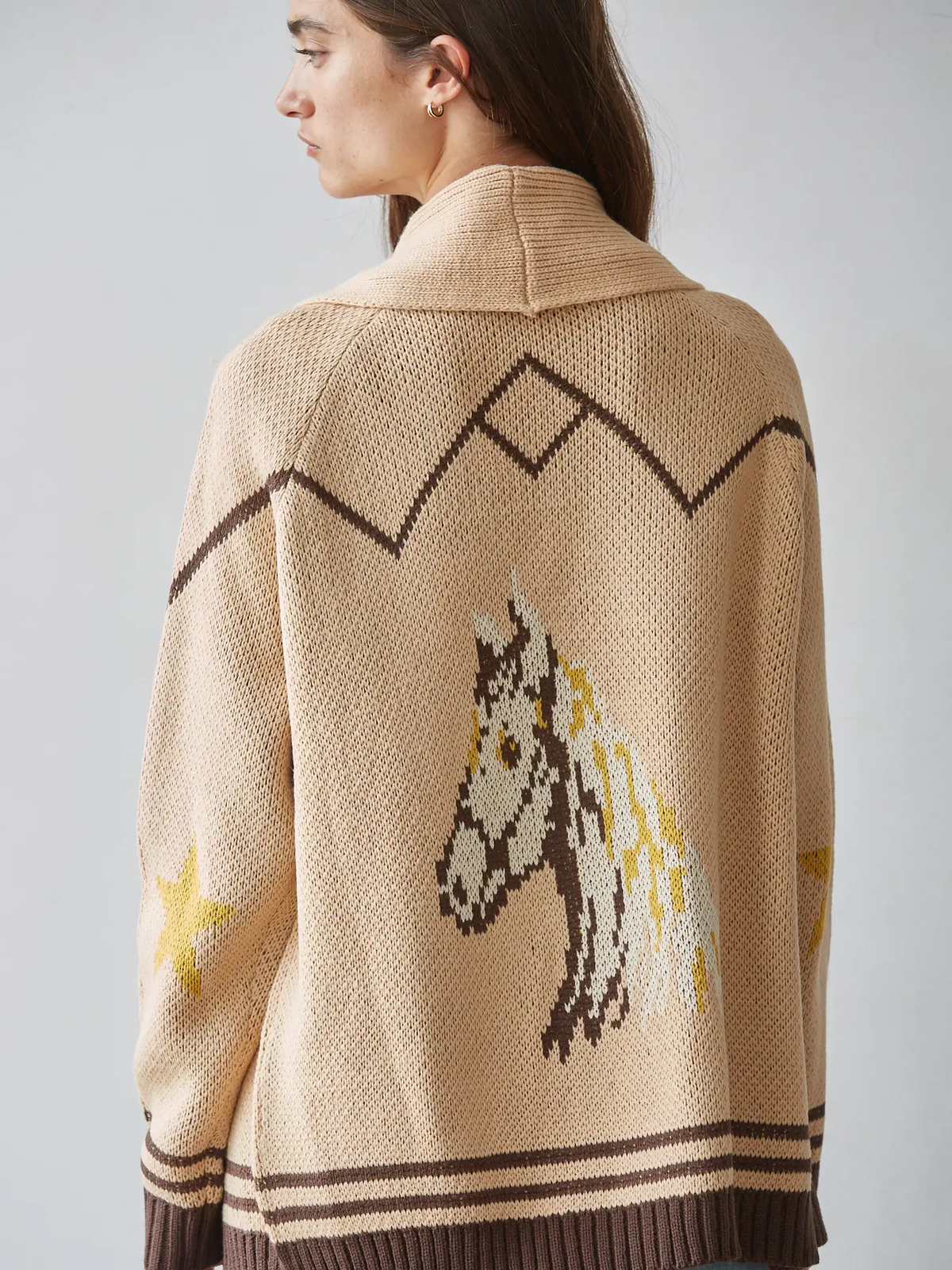 Knit Sweater Cardigan Top with Star and Horse Detail